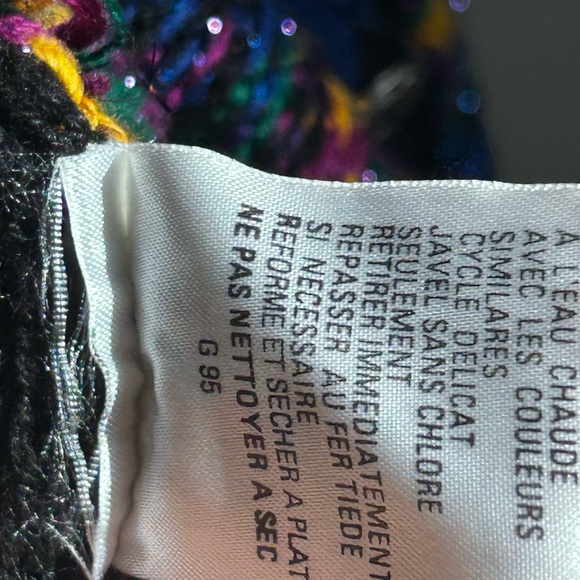 Vintage Russ Black Knit Multicolor Button Up V-Neck Sweater Vest, Cottagecore - Picture 12 of 12